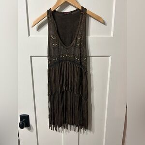 Tparty Tank top Sleeveless Fringe embellished studded Top
